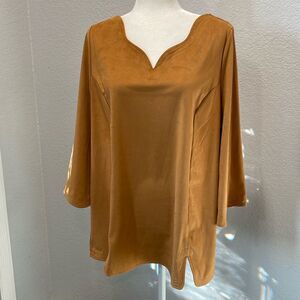 Soft Surroundings Rust Brown Wishing Bell Faux Suede Scallop Collar Blouse Large